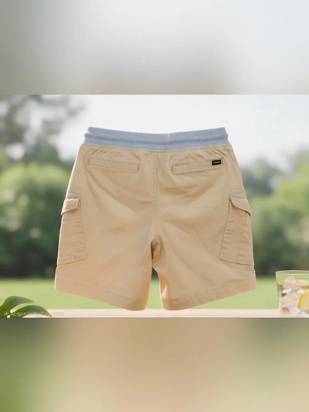 Men's Beige Cargo Drawstring Shorts
